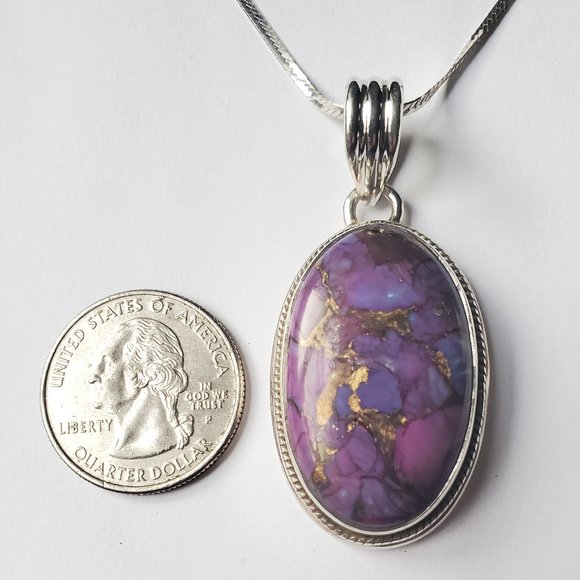 PURPLE TURQUOISE STERLING SILVER PENDANT. - Picture 6 of 7